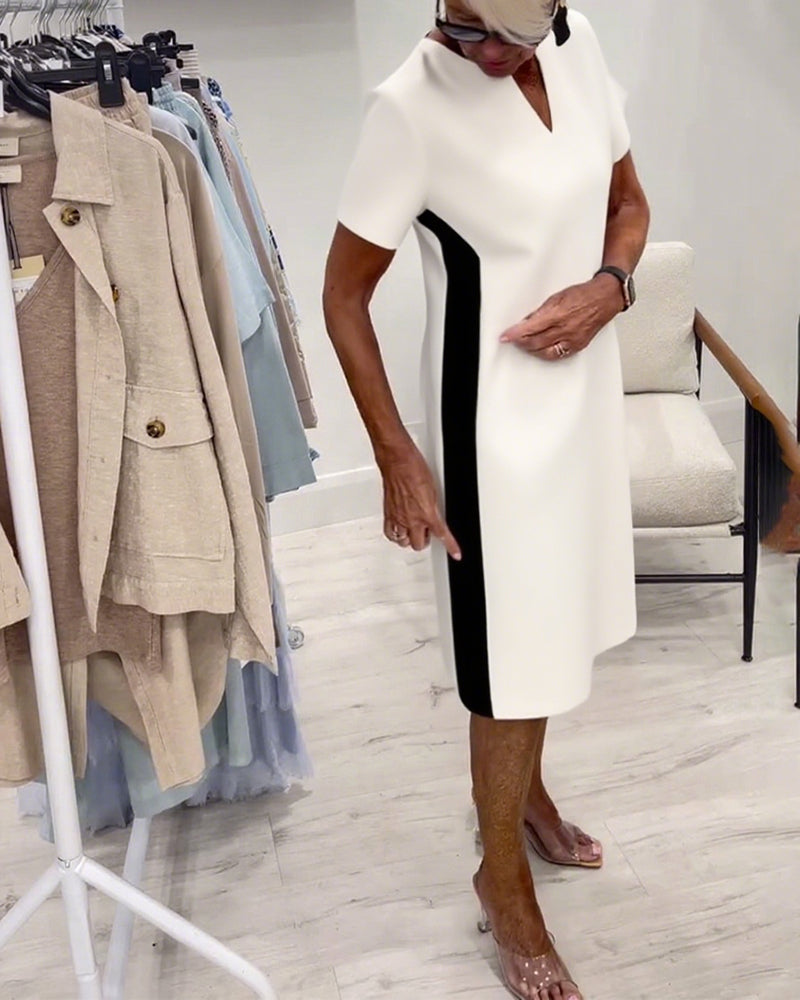 Kjole Kortærmet Kontrastfarve Lige