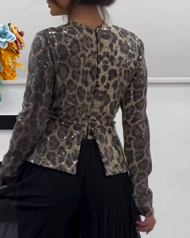 Skjorte V-Hals Leopard Print Talje