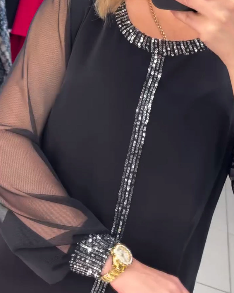 Bluse Pailletter Panel Langærmet