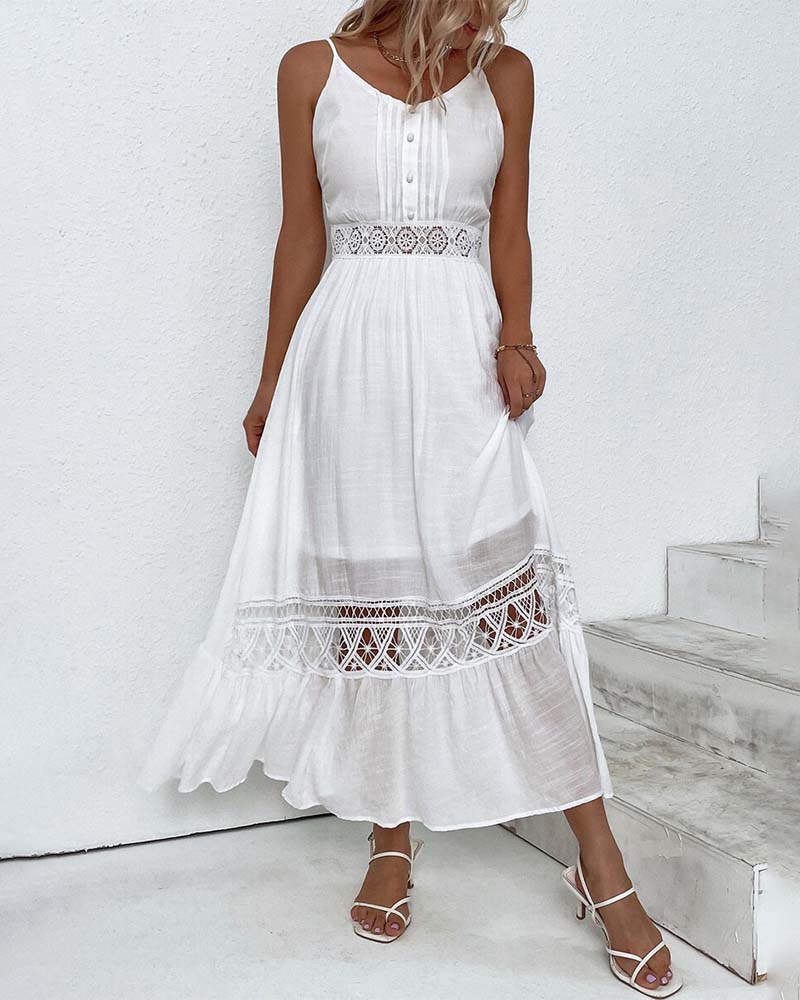 Hvid elegant kjole med blondepanel