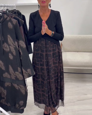 Kjole V-Udskæring Langærmede Patchwork