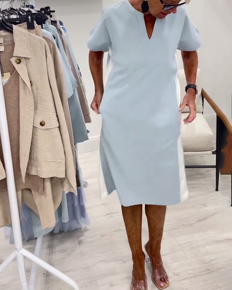 Kjole Kortærmet Kontrastfarve Lige