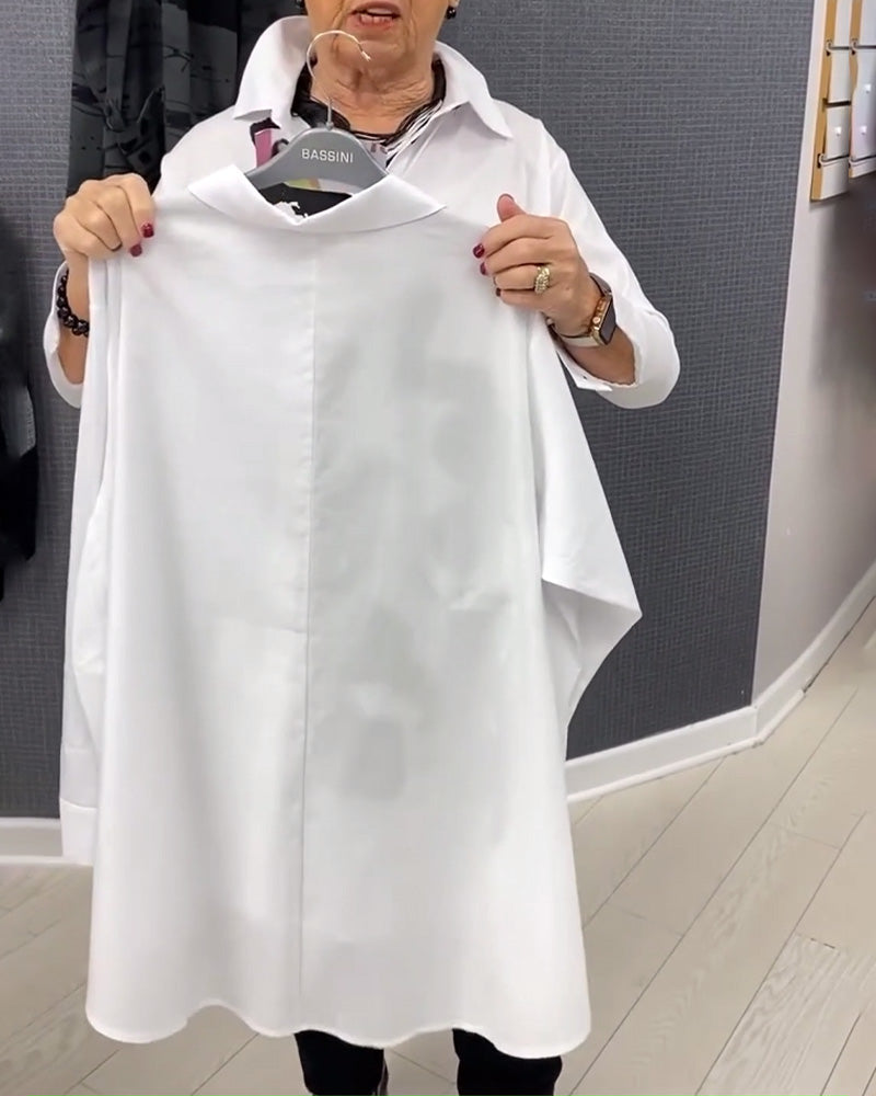 Bluse afslappet revers knap-down lange ærmer printet