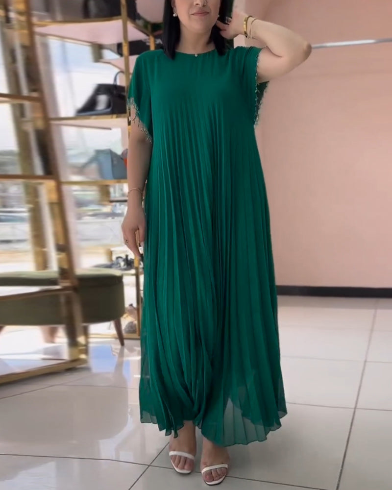 Plisseret kortærmet grøn kjole