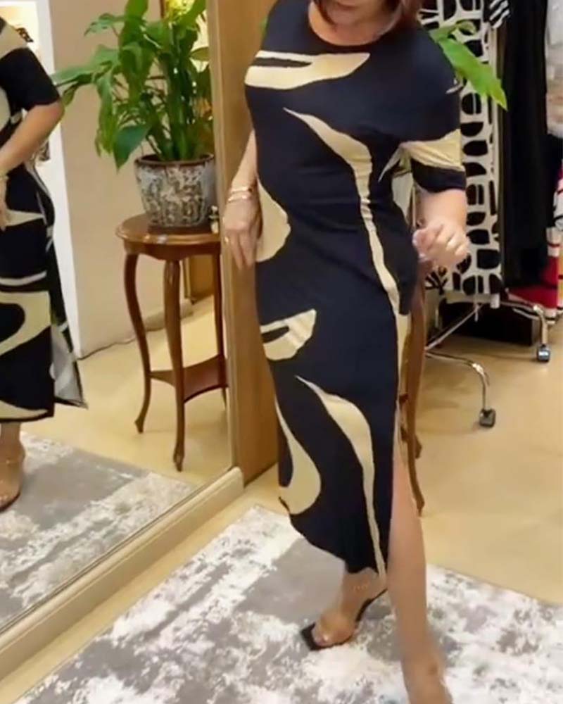 Kjole med print og slids