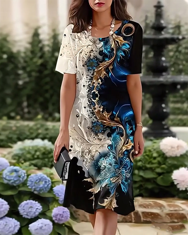 Kjole Rund Hals Trykt Lige