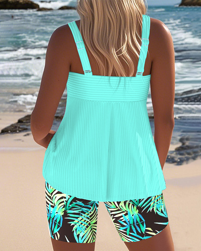 Tankini Stribet Vest Med Trykte Strandbukser