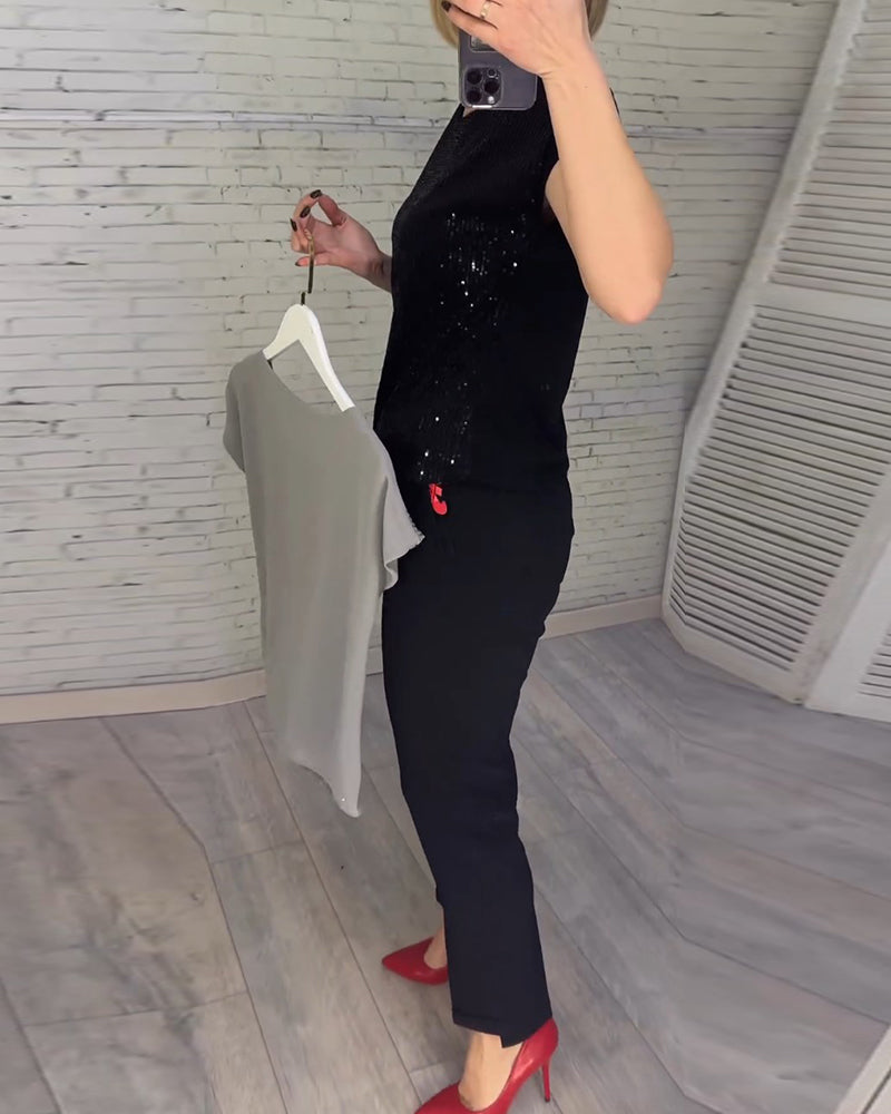 Kortærmede damebluser i pailletter