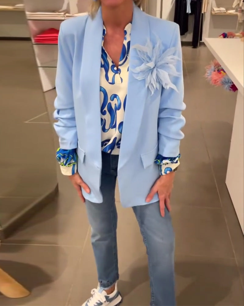 Elegant V-halset top med print