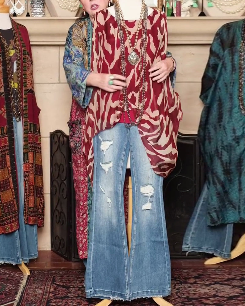 Bluse Flagermusærme Tryk Langærmet