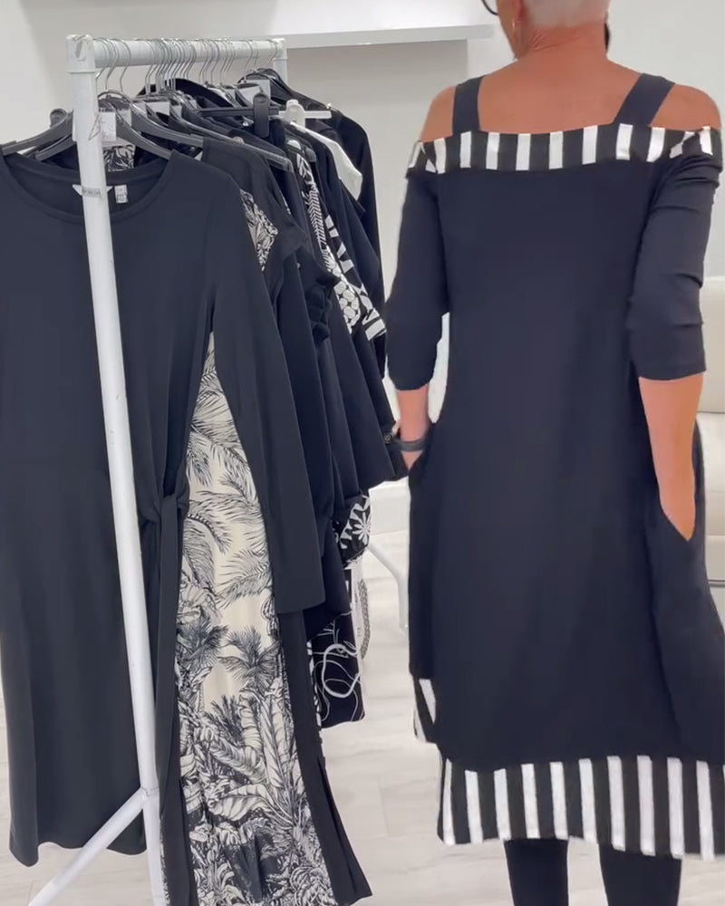 Kjole Off-Shoulder Uregelmæssig Løs Print