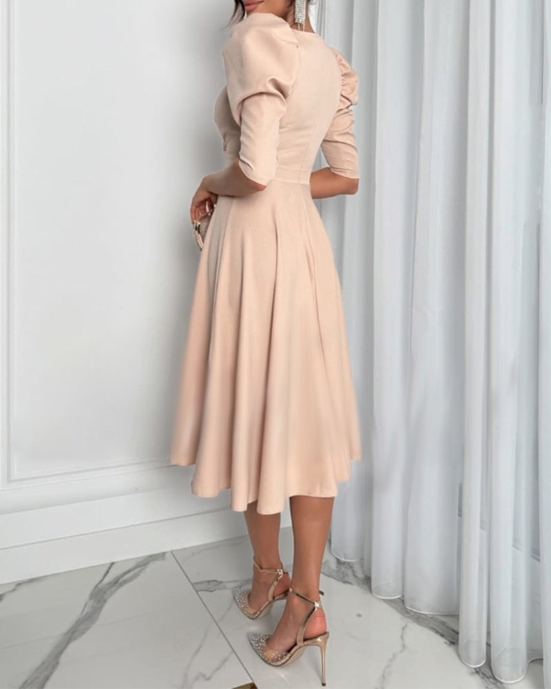 Kjole V-Hals Puffærmer Talje