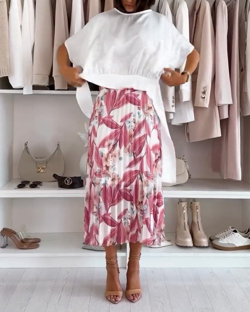 Bluse Ensfarvet Taljebånd Kort Ærme