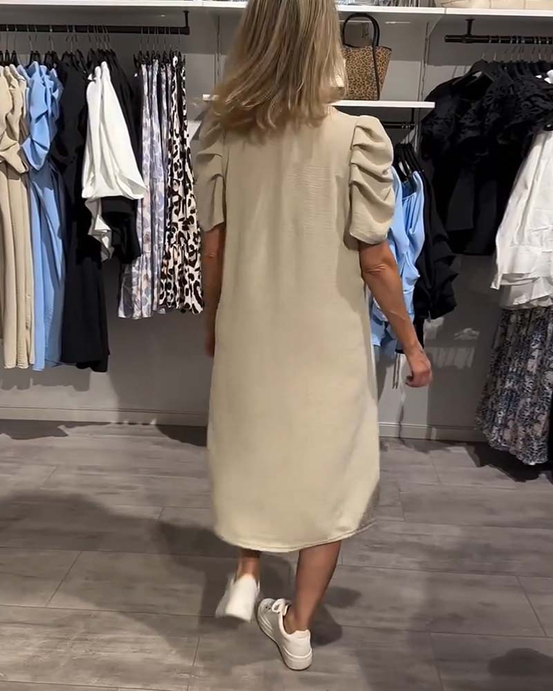 Kjole Puffærmer V-Hals Temperamentsfuld