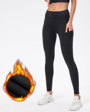 Ensfarvede leggings med fleecelommer