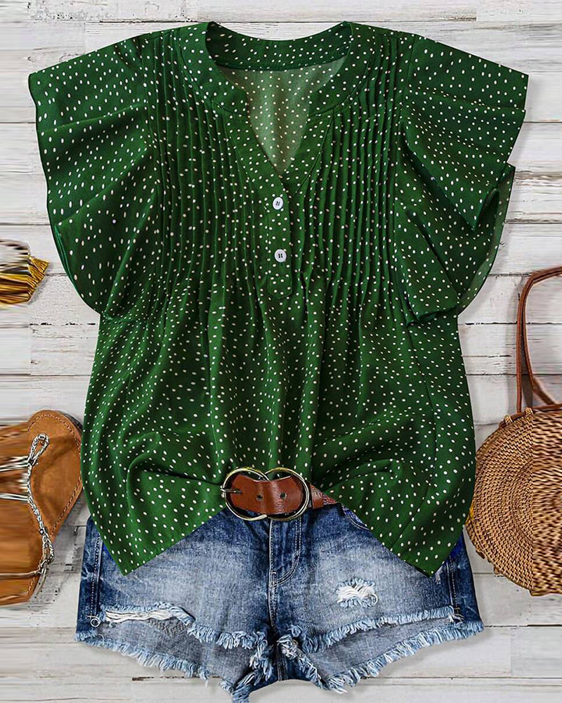 Bluse Flæseærme V-Hals Polka Dot