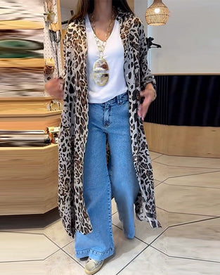 Lang leopardprint frakke