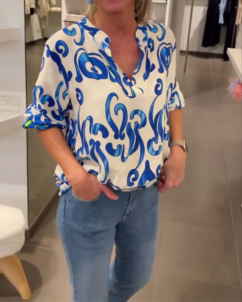 Elegant V-halset top med print