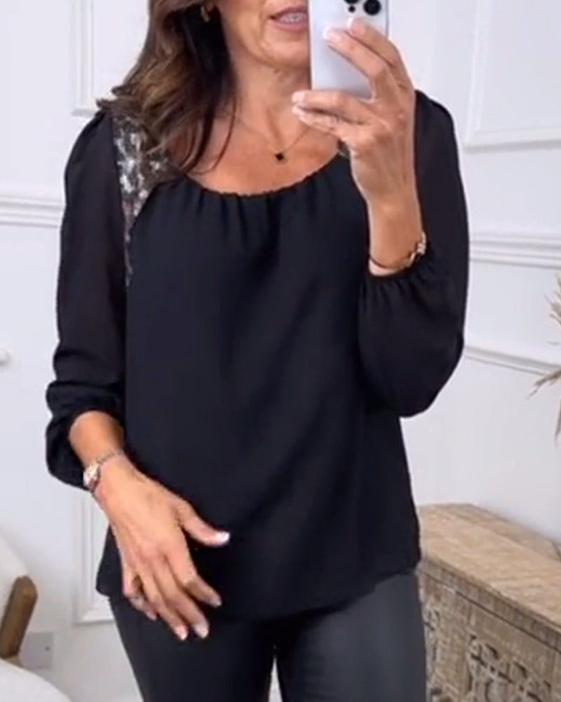 Bluse med moderigtigt langærmet leopardprint