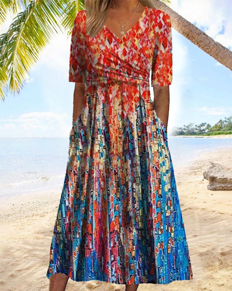 Resortkjole med V-hals og lommer