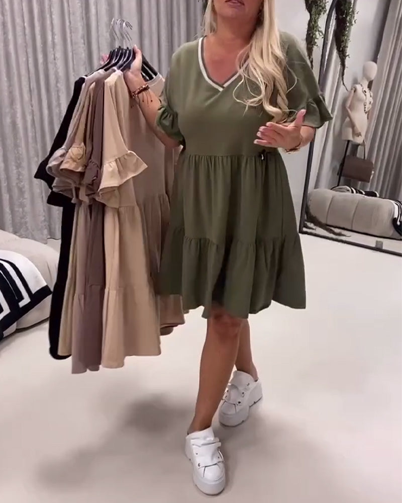 Kjole V-Udskæring Flæseærme A-Linje