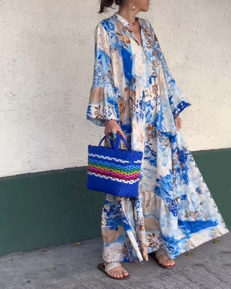 Temperament lang kjole med løs print