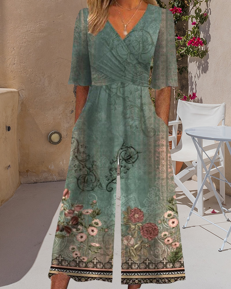 Vintage jumpsuit med blomstermotiv