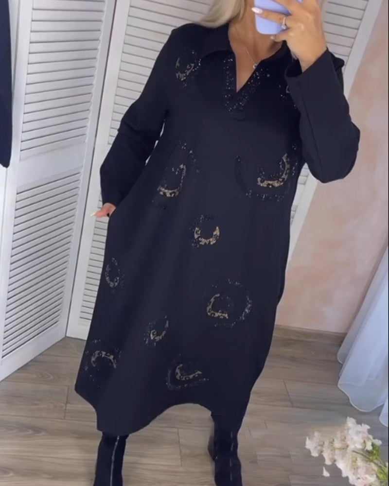 Langærmet midikjole med print