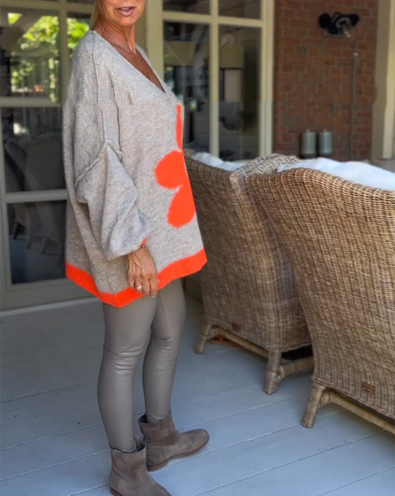 Blomstermønster v-hals sweater