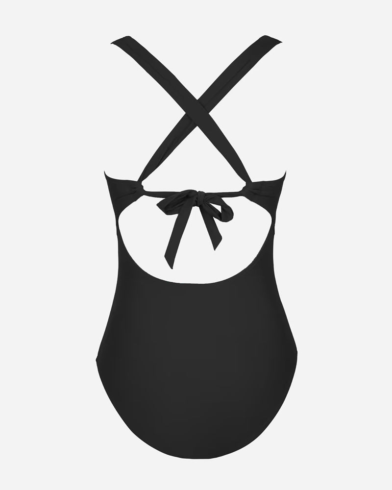 Ensfarvet badedragt med krydsseledesign