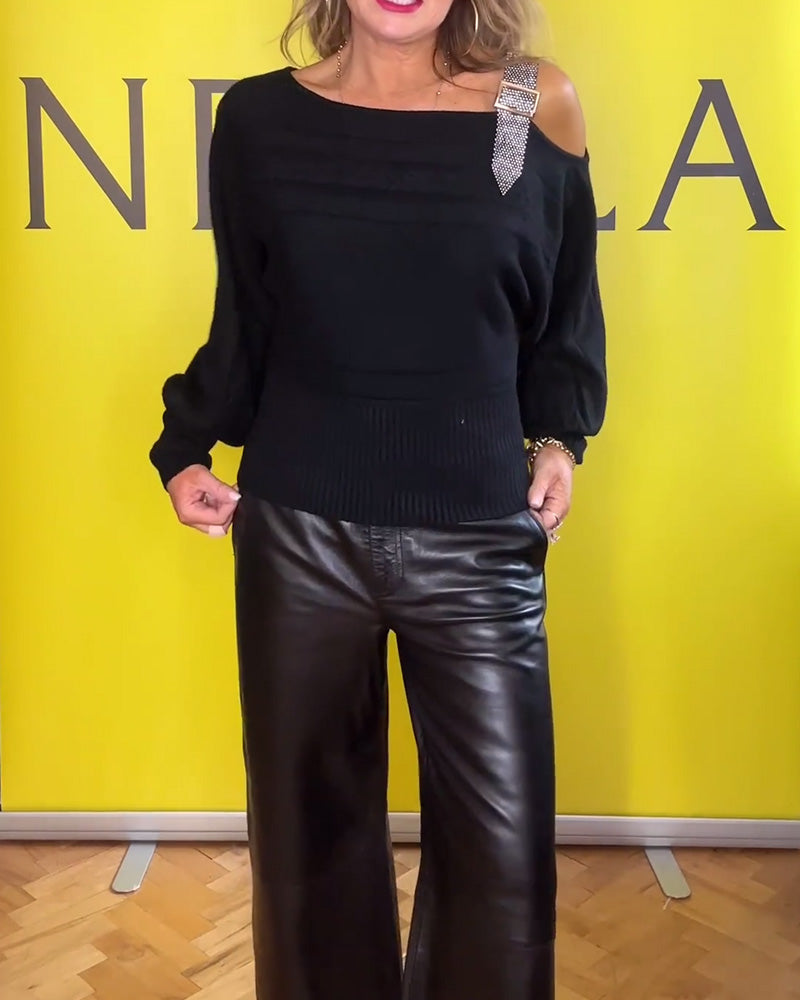 Off-Shoulder Casual Langærmet Trøje