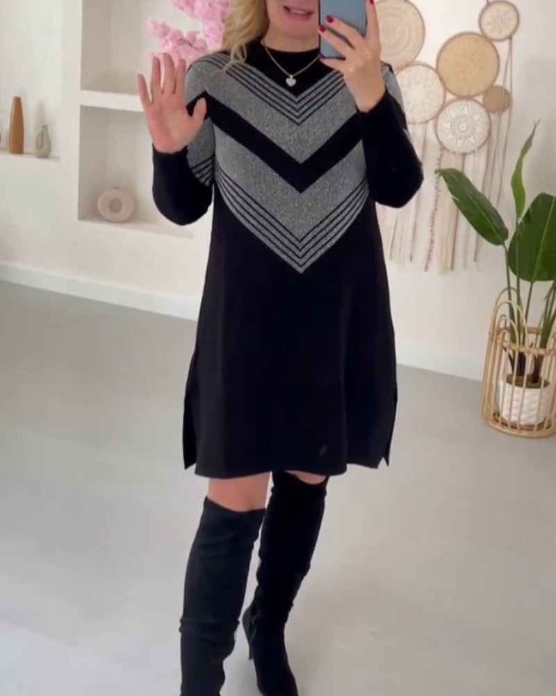 Farveblokmønstret sweaterkjole med sidesnit