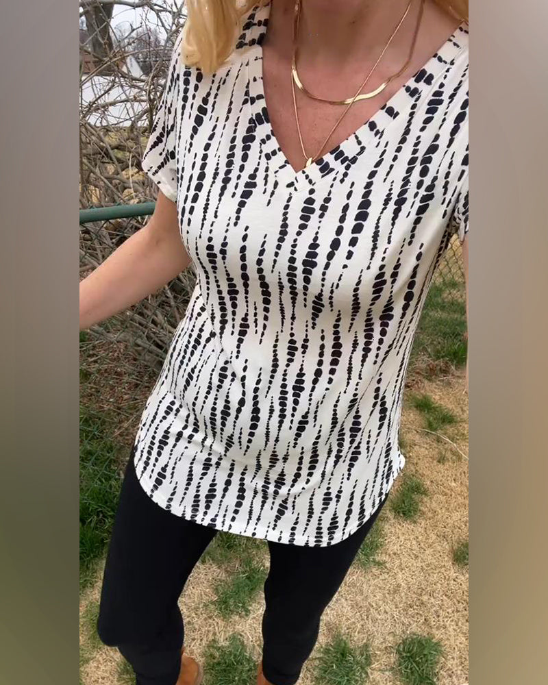 T-Shirt Trykt Kortærmet V-Udskæring