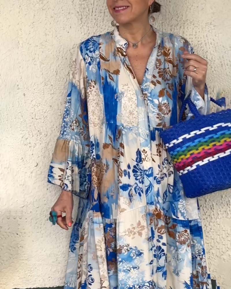 Temperament lang kjole med løs print