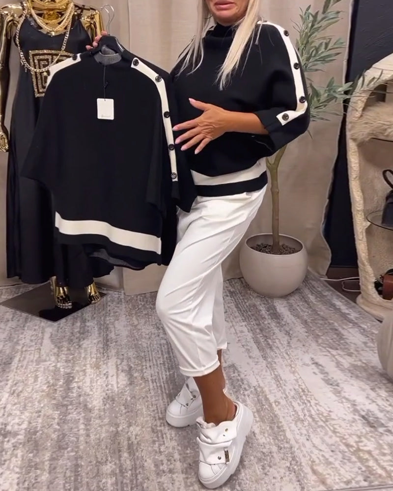 Sort sweater med hvid stribekant