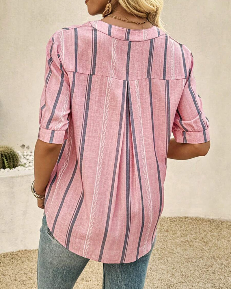 Bluse V-Hals Afslappet Stribet