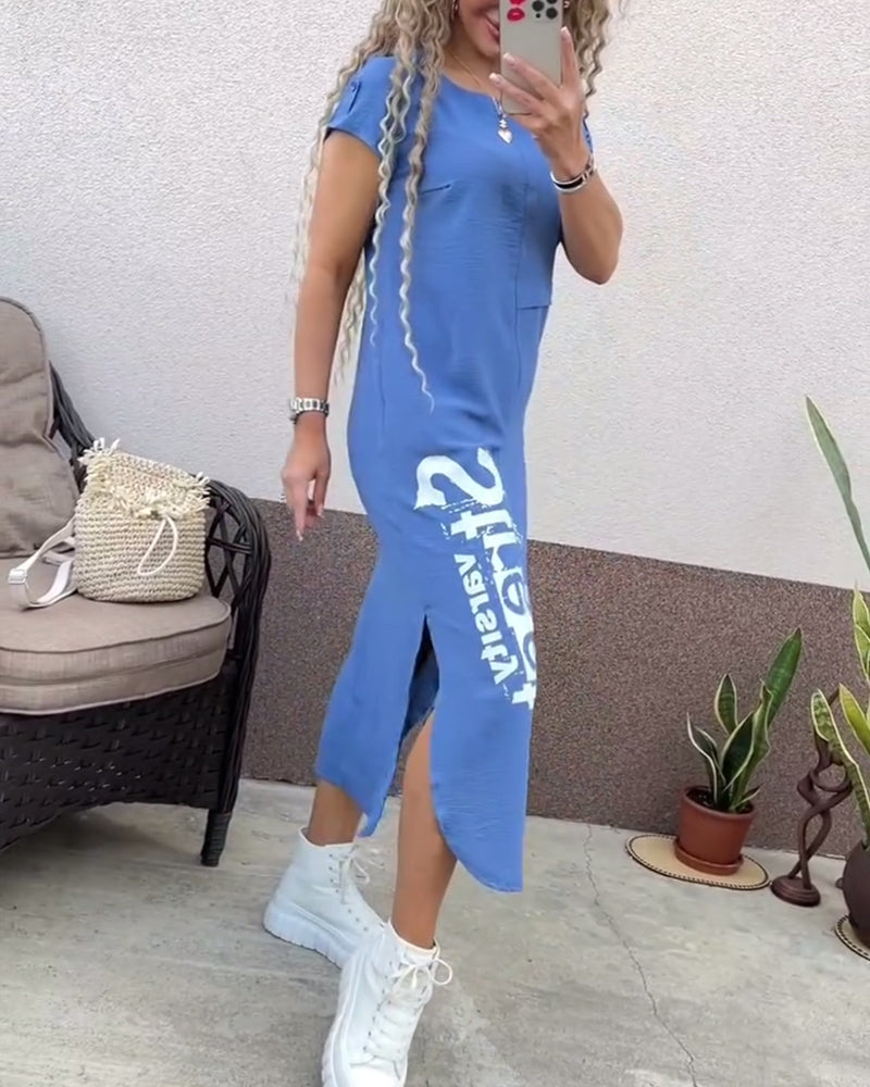 Kjole Sexy Slit Korte Ærmer