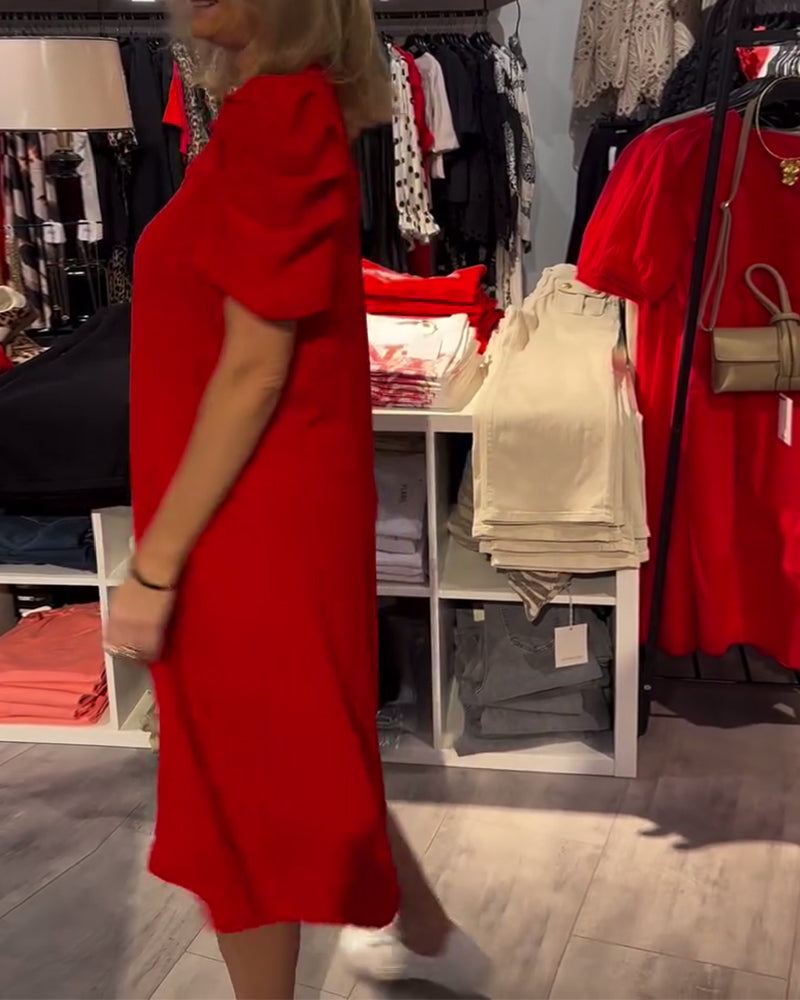 Kjole Puffærmer V-Hals Temperamentsfuld