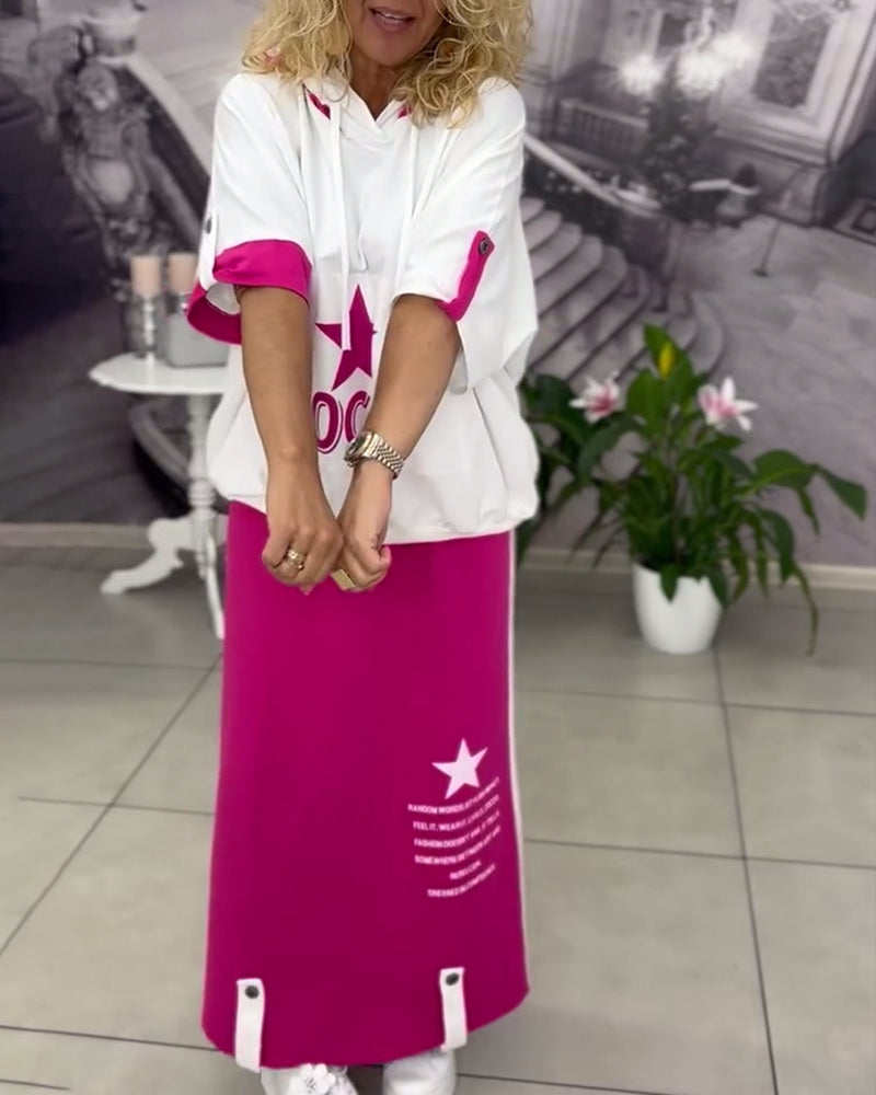 Sæt Med Hætte Snøre Printet Nederdel