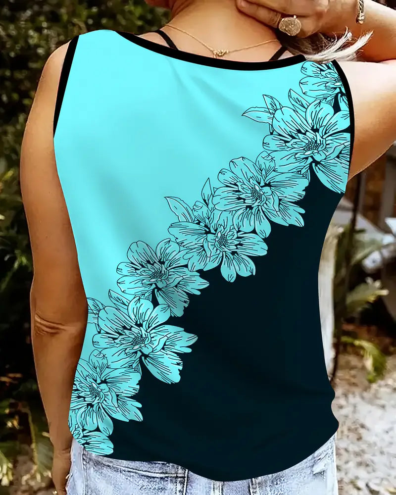 Tank Top V-Hals Uden Ærmer Trykt Farveblok