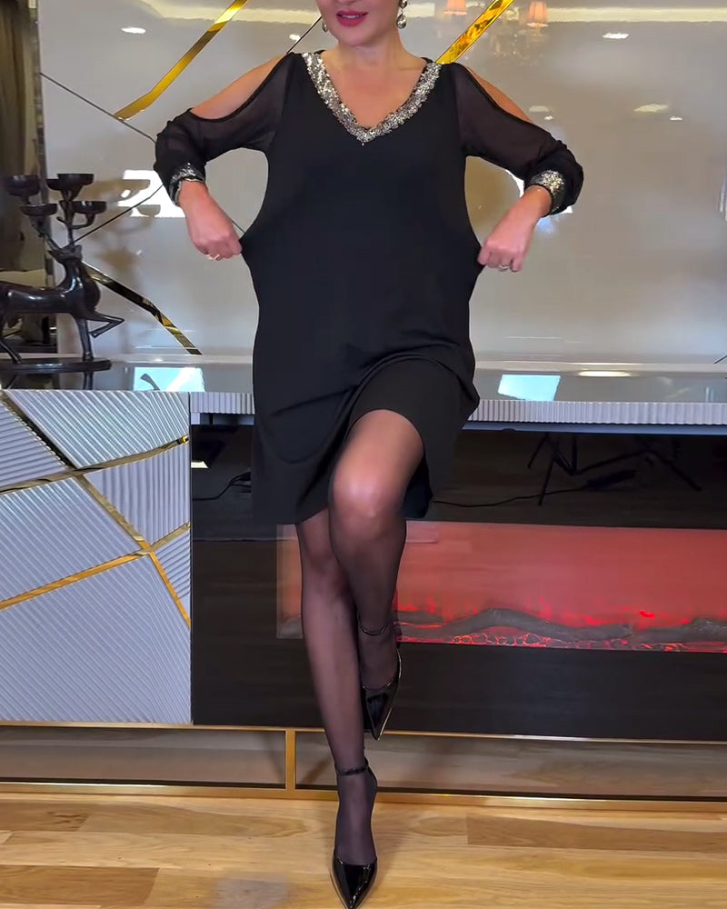 Kjole mode V-hals ensfarvede syninger slim