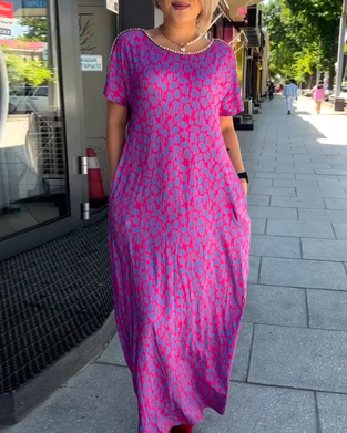 Kjole Temperament Kortærmet Drapé Print