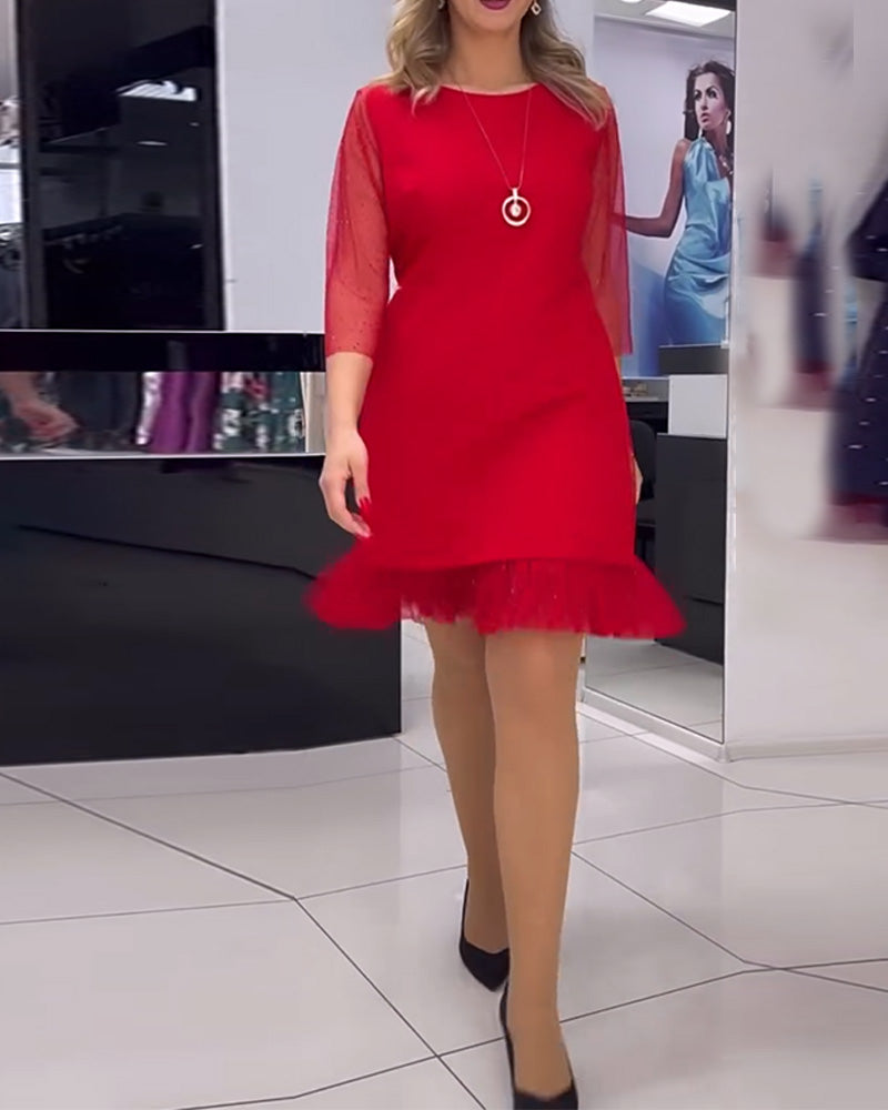 Kjole ensfarvede mesh-syninger pailletter