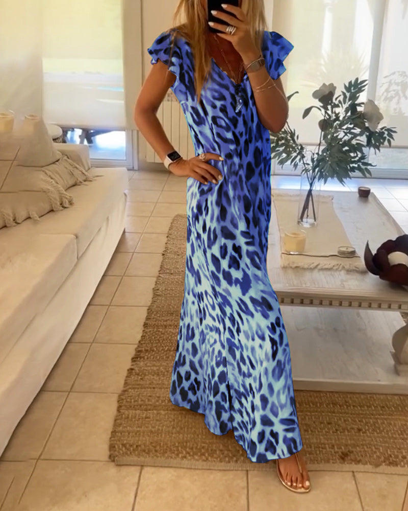 Leopardprint kjole med korte ærmer