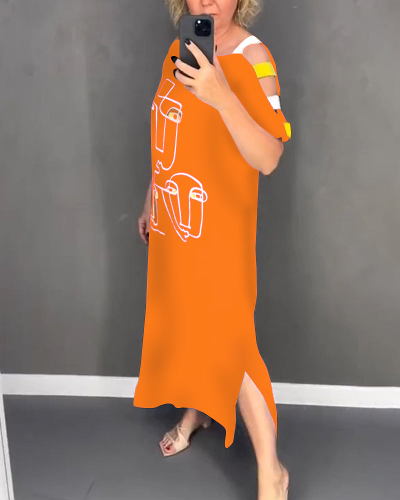 Kjole Kold Skulder Udhulning Print Slids