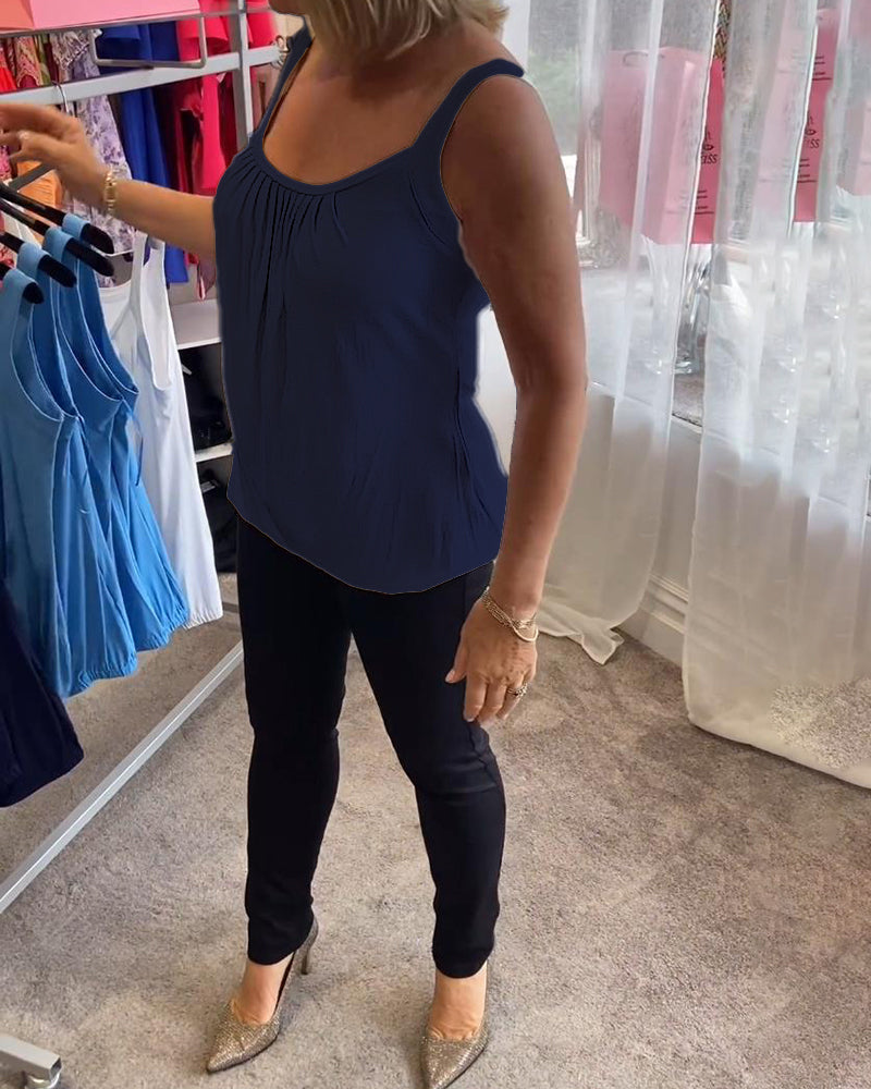 Plisseret hvid camisole top