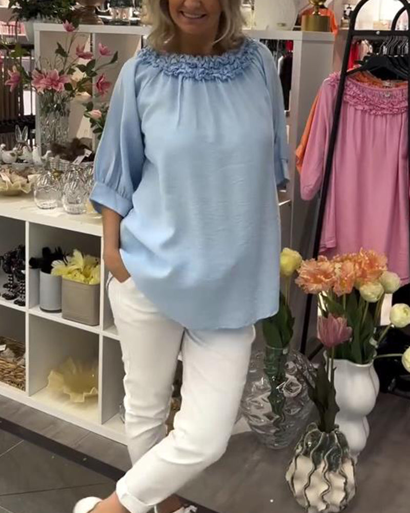 Bluse Kortærmet Blomstret Løs