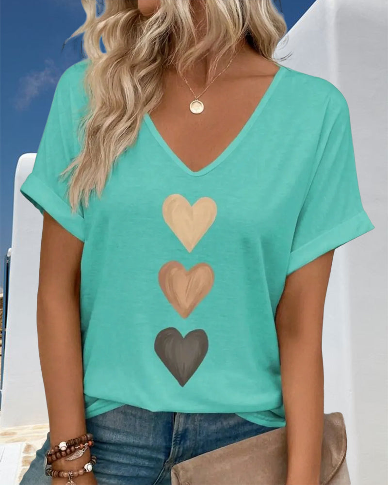 T-Shirt V-Hals Hjerteprint