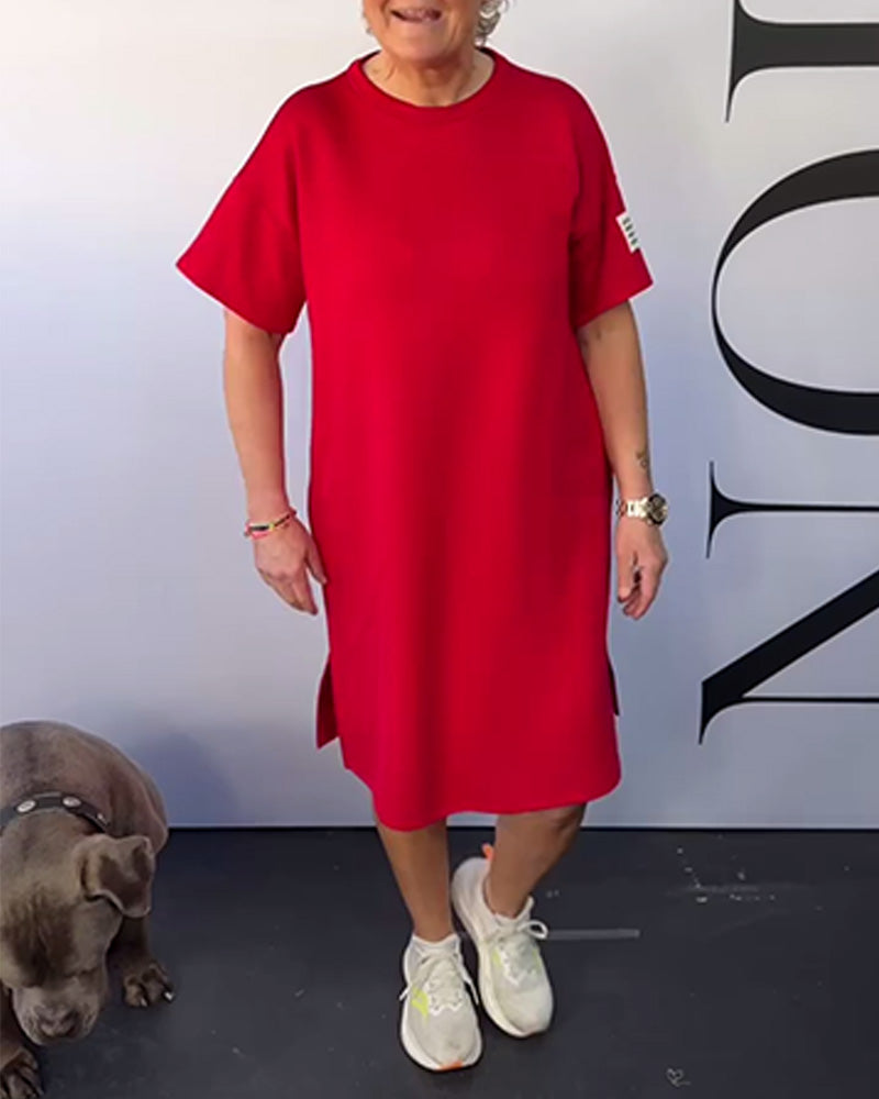 Kjole Rund Hals Casual Korte Ærmer Enkel