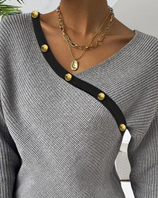 V-hals patchwork afslappet sweater